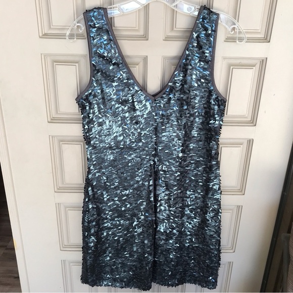 Love Reign Sequin Tank Mini Dress Junior SzL  Dark Teal Black Piping Lined - Picture 2 of 5